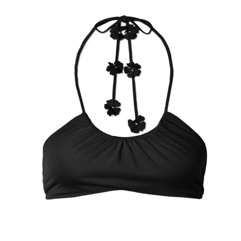 Maygel Coronel Delphi flower Strap Bikini Top Halter tie Black One Size